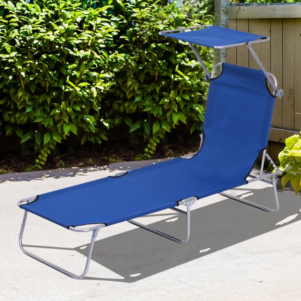 Lettino Prendisole da Giardino Sdraio Pieghevole con Tettuccio Blu