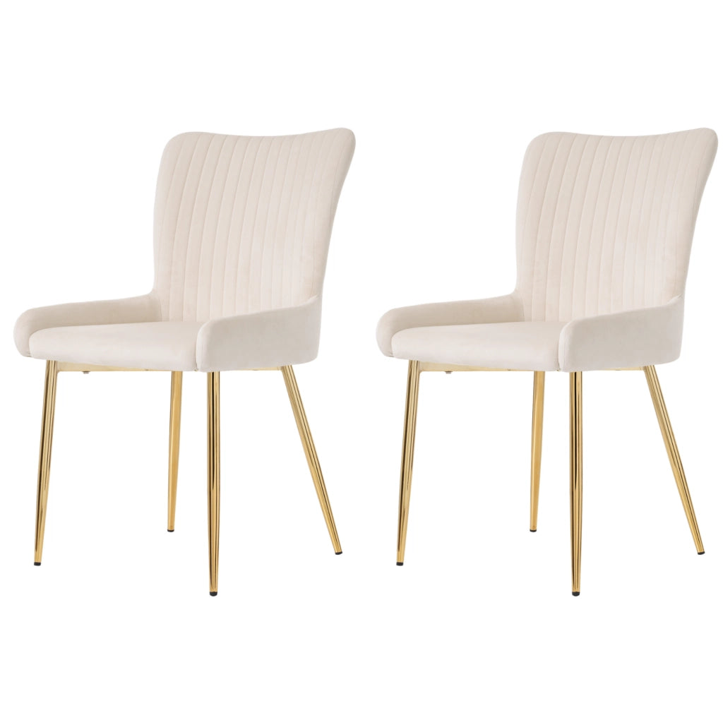 Set 2 sedie da pranzo in velluto beige con gambe oro