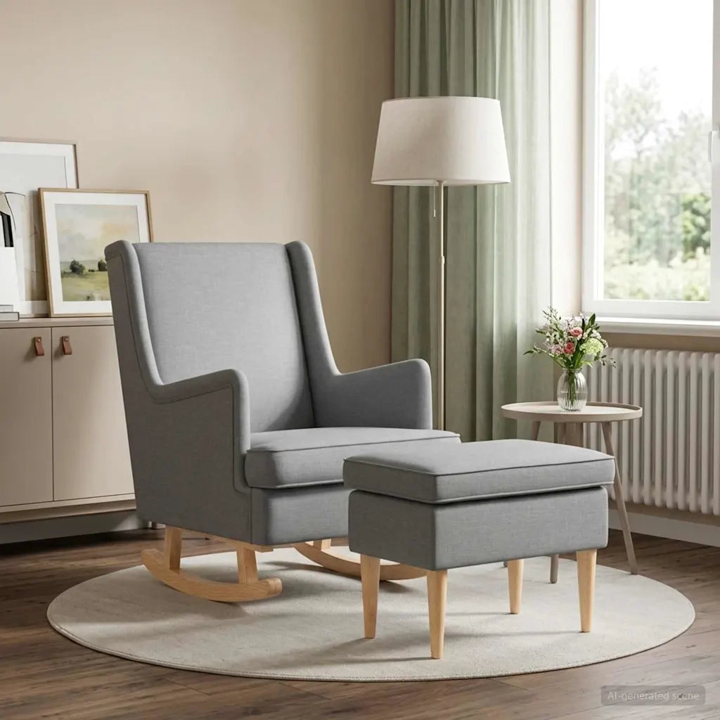 Poltrona con Ottomano 2 pz Grigio Chiaro Tessuto 3418852