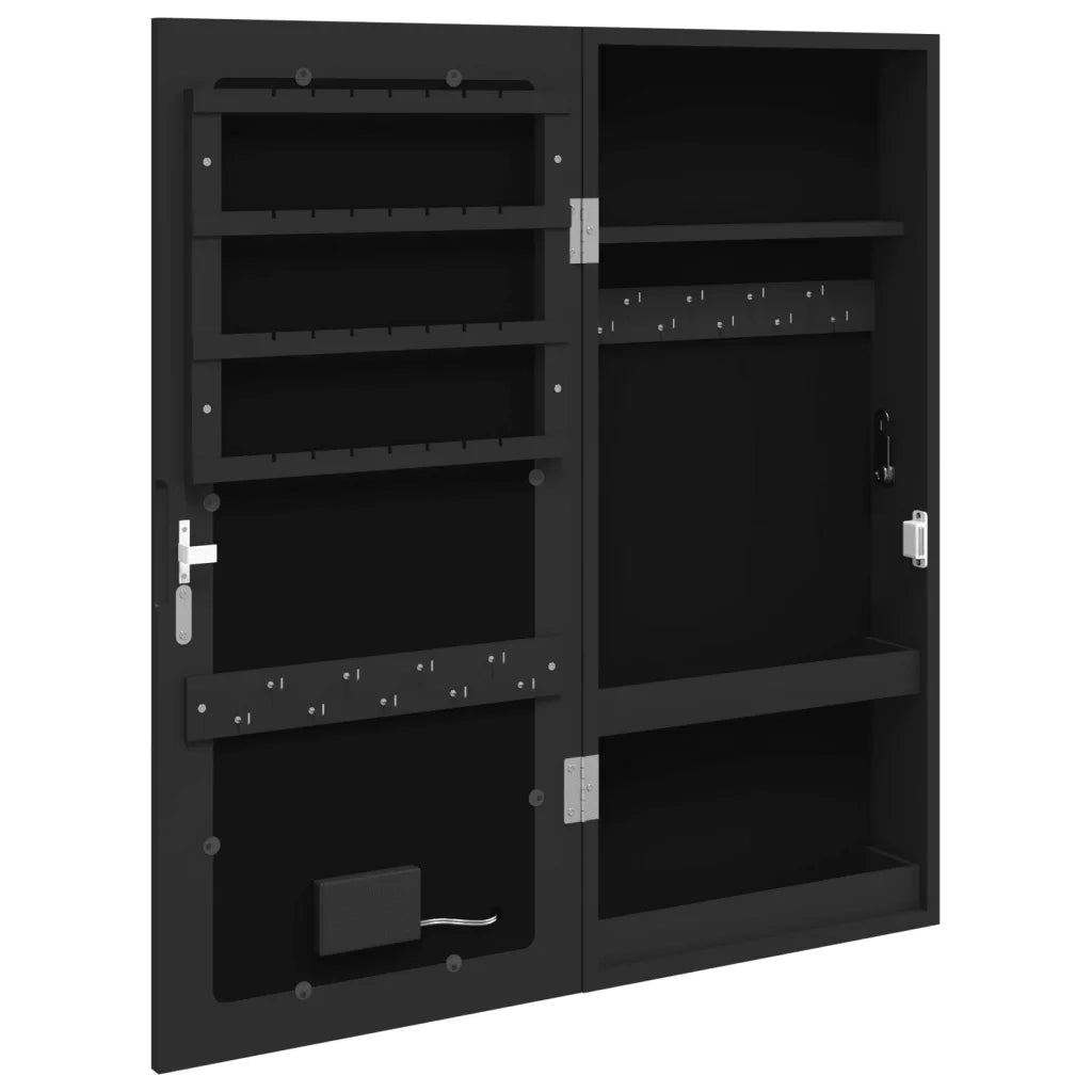 Armadio Portagioie a Specchio con Luci LED a Parete-Specchiera Portagioie con LED Nero 870485