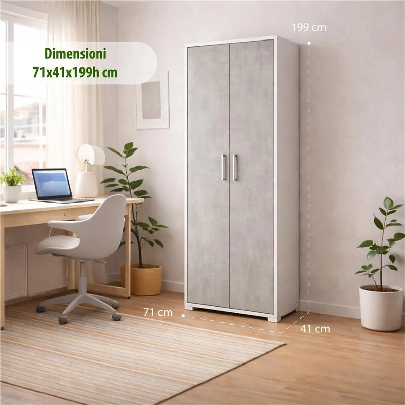 ARMADI DA ARREDO CON 2 ANTE DIMENSIONI 199X71X41 CM COLORE OSSIDO BIANCO E CEMENTO