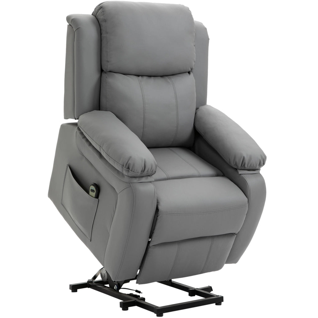 Easycomfort Poltrona Relax Elettrica e Alzapersona Reclinabile fino 160° con Telecomando, in Similpelle - Grigio