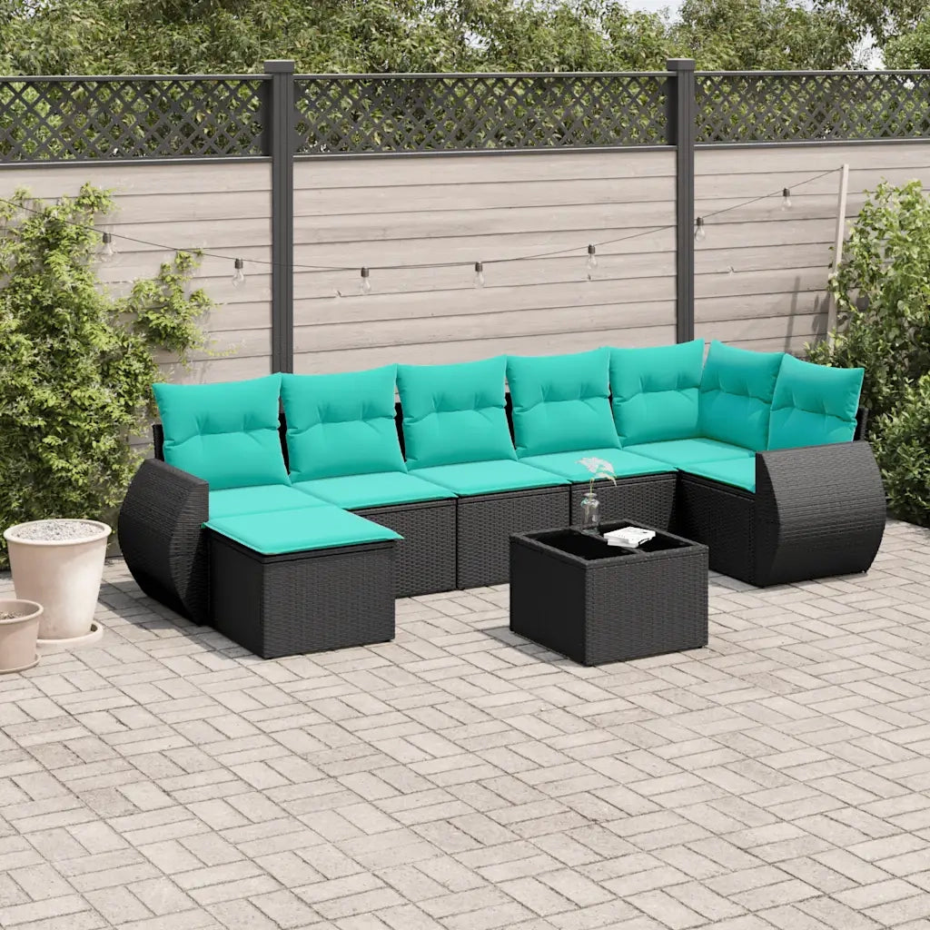 Set Divani da Giardino 8 pz con Cuscini Nero in Polyrattan 3221686