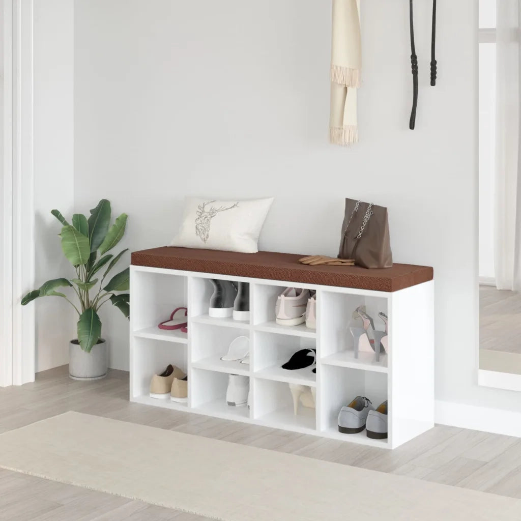 Panca Porta Scarpe Bianco Lucido 103x30x48 cm Legno Multistrato 342611