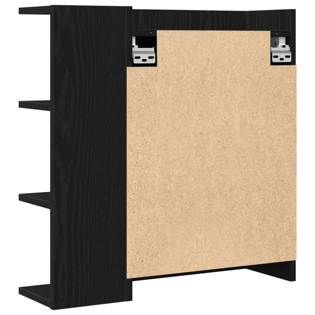 Armadio Specchio per il Bagno  Nero Rovere 62,5x20,5x64cm in Legno Ingegnerizzato