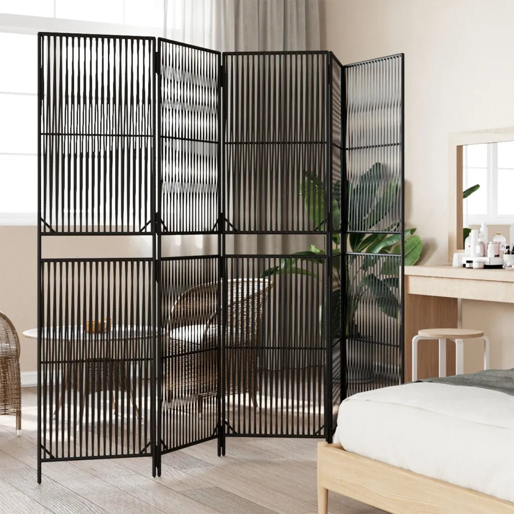 Divisorio per Ambienti | Divider per stanze | Paravento a 5 Pannelli Nero in Polyrattan