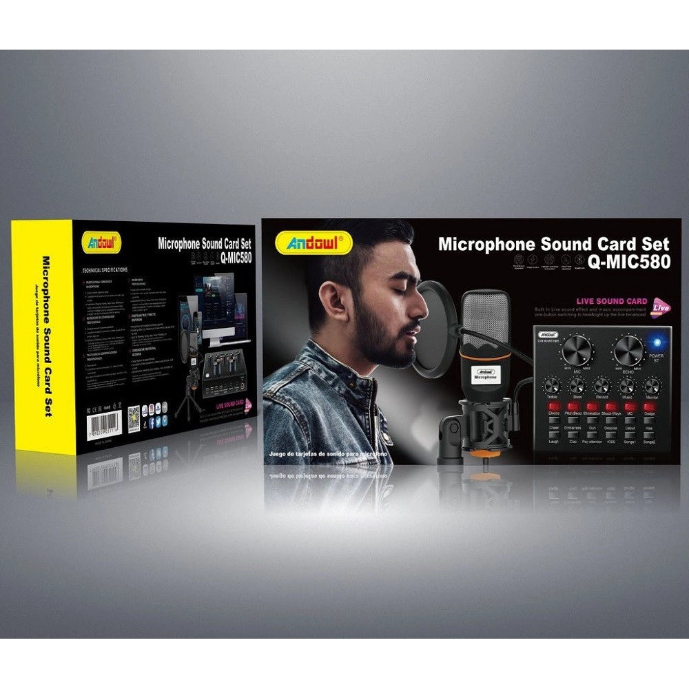 Trade Shop - Microfono A Condensatore Q-mic580 Schede Audio Bluetooth Filtro Anti-pop Con Base -