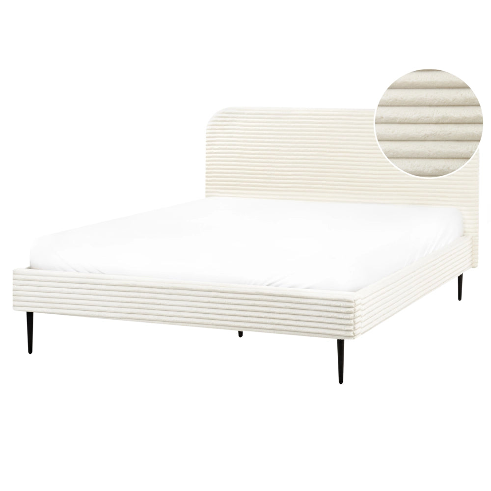Letto bianco sporco velluto a coste testiera con rete a doghe 160 x 200 cm design minimalista