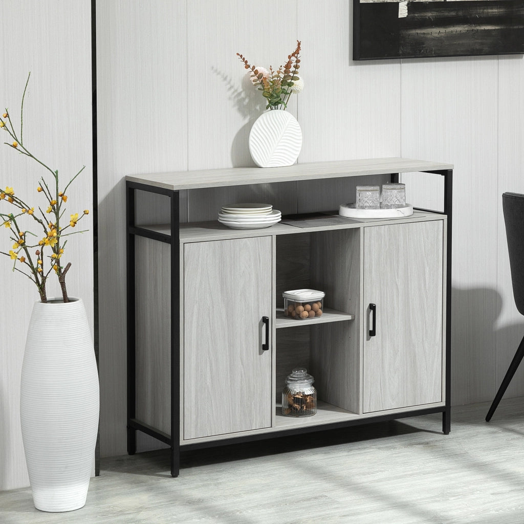 Credenza Moderna in Legno con 2 Ante e Ripiani ¨C zephmum ¨C Grigio Chiaro 100x34x87.2cm