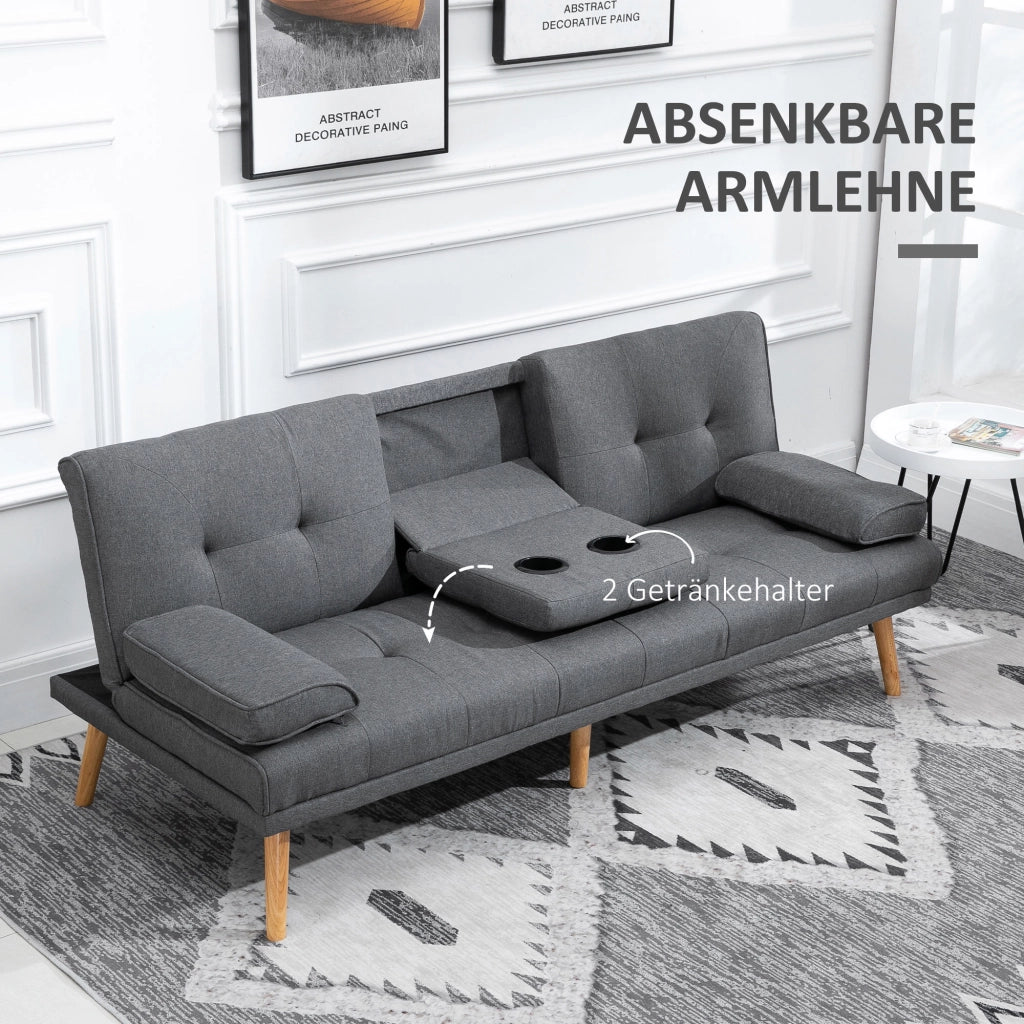 Divano letto 3 posti in tessuto grigio ¨C Zephmum ¨C 2 cuscini