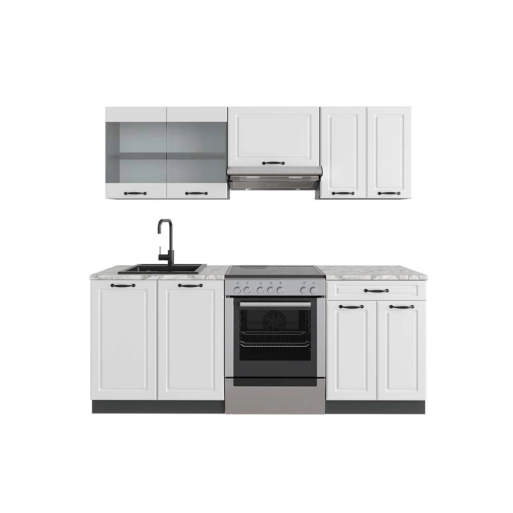 Vicco Cucina componibile Bianco casa di campagna/antracite 200 cm , PL Marmo