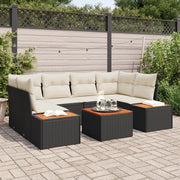Set Divano da Giardino da 7 Pezzi con Cuscini Nero in Polirattan Acacia