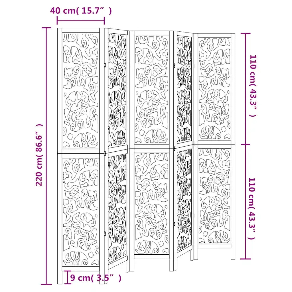 Divisorio Ambienti | Divider per stanze | Paravento 5Pannelli Bianco Legno Massello di Paulownia