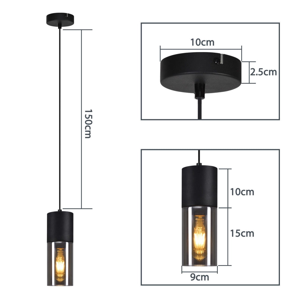 Lampada a sospensione ZMH nera E27 cucina vetro nero metallo 1 lampadina moderna industriale