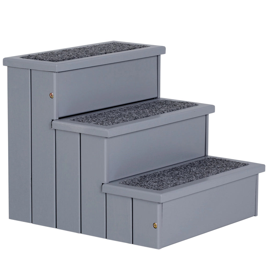 Scaletta per Cani 3 Gradini 40,5x44,5x38 cm in in Legno di Pino Grigio