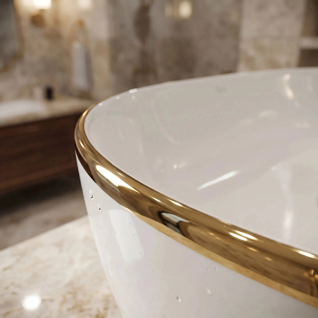 Lavabo Da Appoggio In Ceramica Rea Cleo White Gold Edge