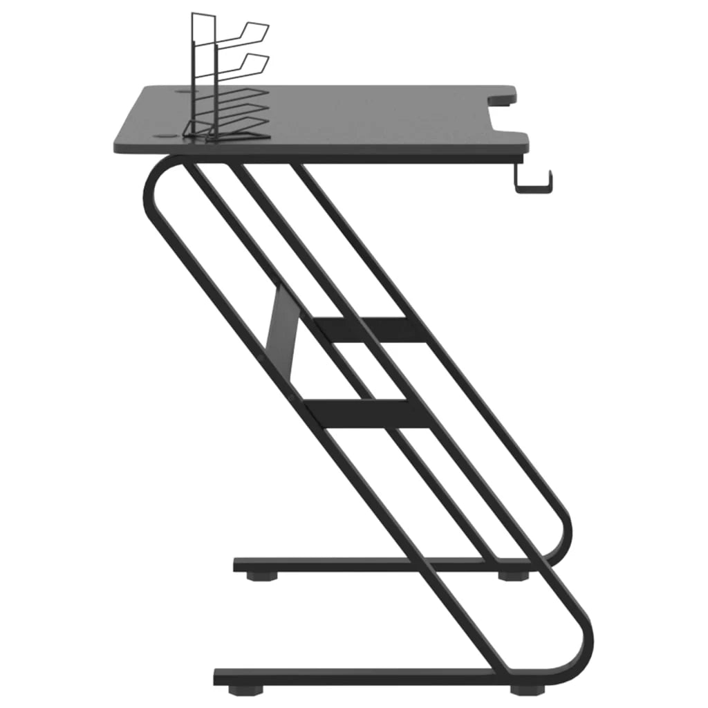 Scrivania tavolo postazione di lavoro mobile per computer studio per computer scrivania da gioco con gambe a forma di ZZ 90 x 60 x 75 cm nero 02_0023774