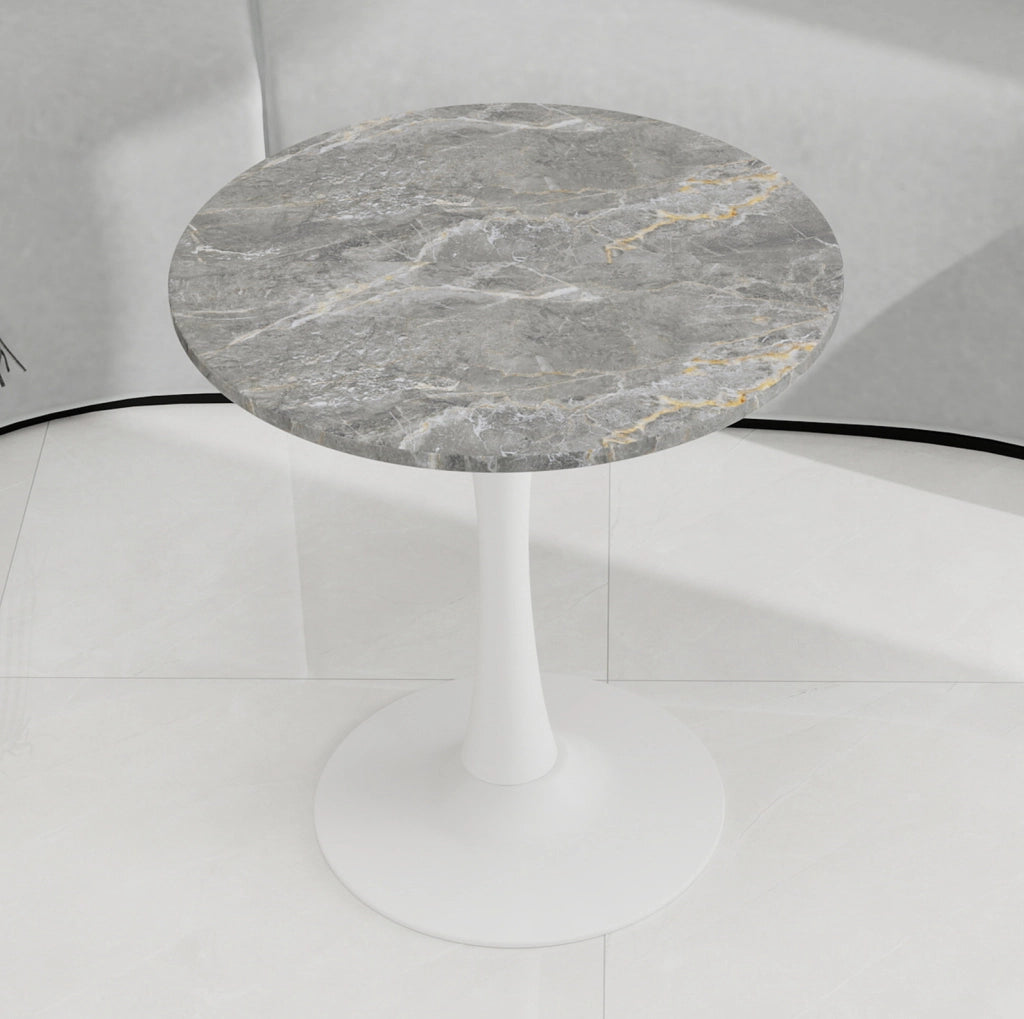 Tavolino rotondo in marmo artificiale 77;5 cm; bianco antico e grigio