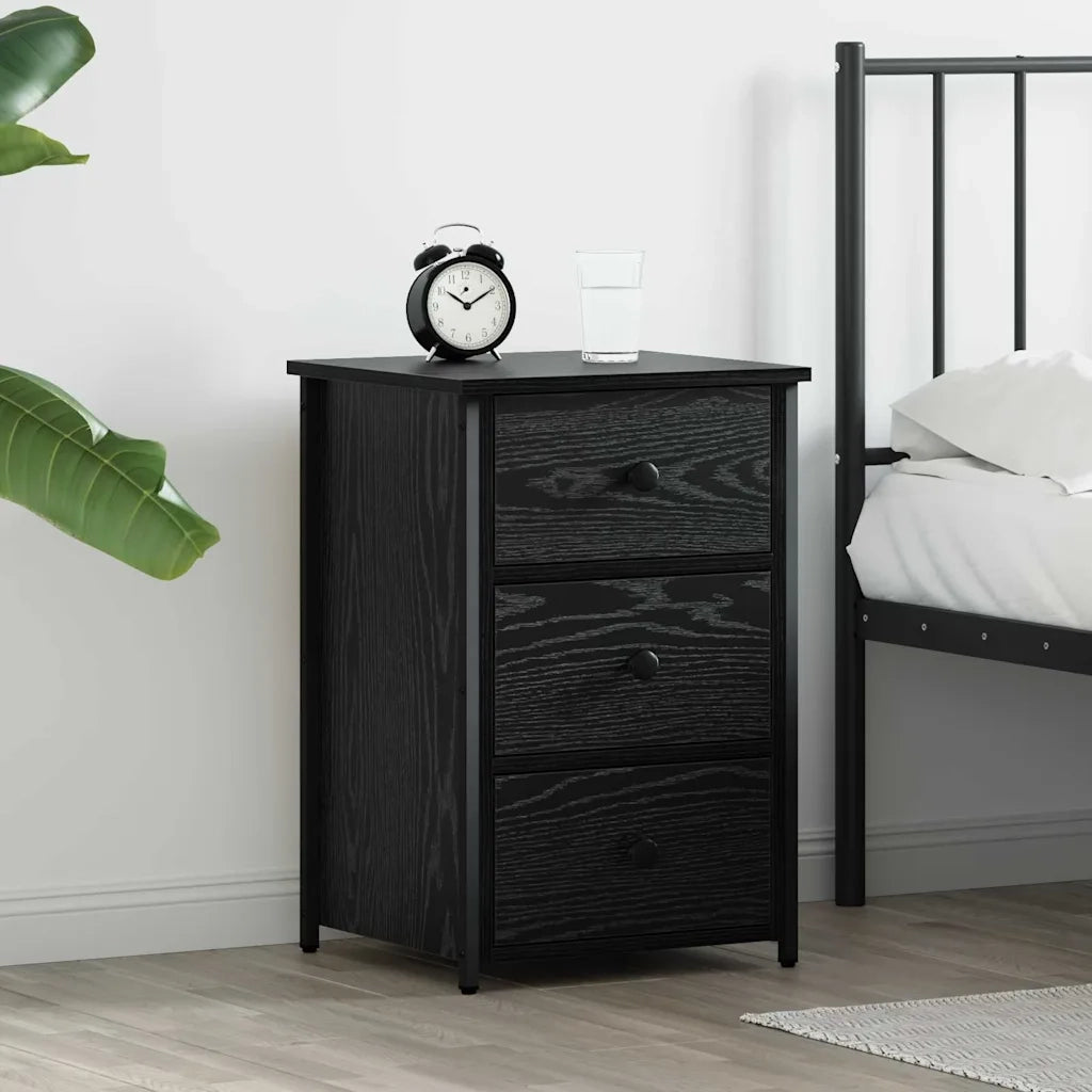 Comodino | Armadio da Notte | Mobiletto da notte con cassetto Rovere Nero 40 x 36 x 60 cm