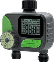 Timer per irrigazione con 2 canali - 3 modalità - timer automatico per irrigazione della tubazione - giardino prato - manuale - supporto automatico - ritardo pioggia - avviso bassa batteria - verde