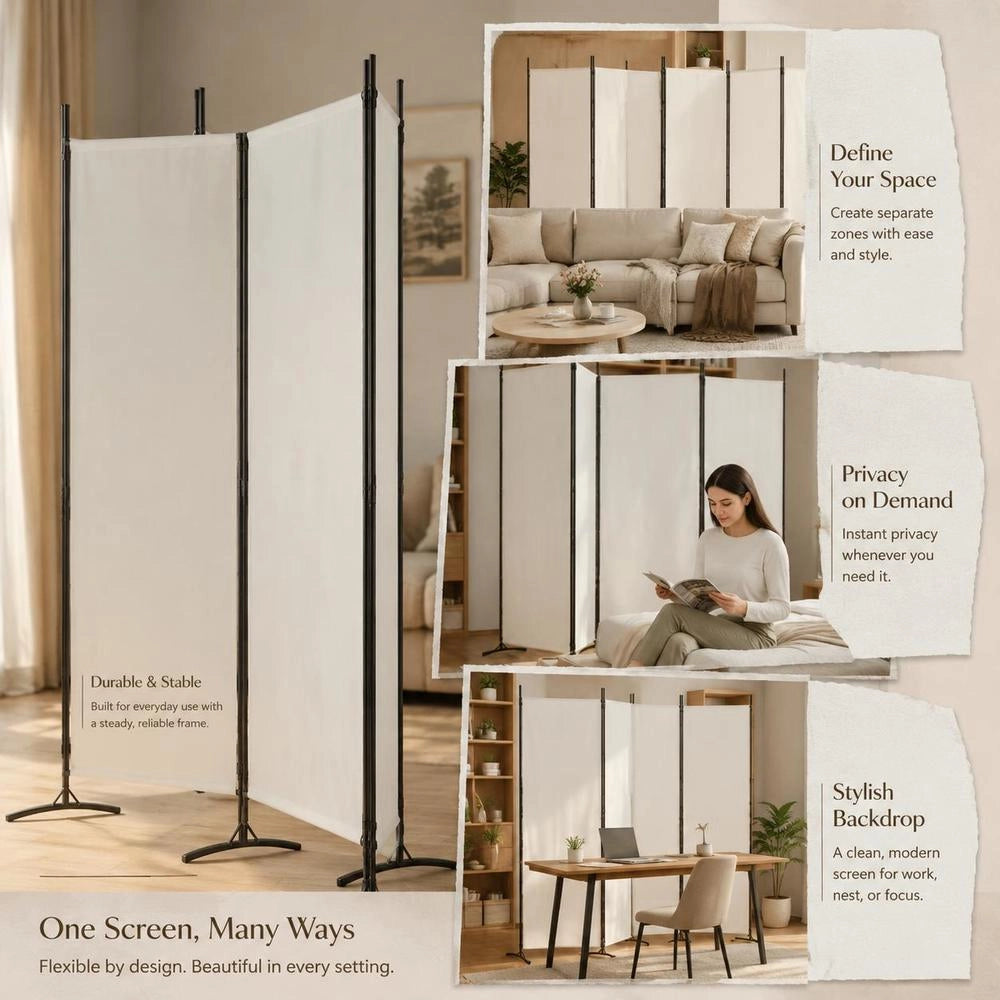6-panel White Screen, 520x180 Cm, Fabric