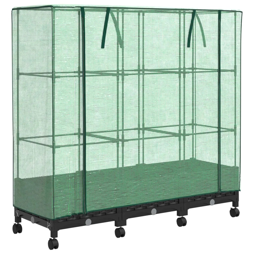 Vaso da Giardino con Copertura per Serra e Ruote 3 pz Nero PP 3423062