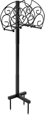Supporto per Tubo da Giardino, Porta Tubo da Terra in Metallo con 3 Punti di Ancoraggio, Supporto per Tubo Staccabile per Giardino, Prato, Nero