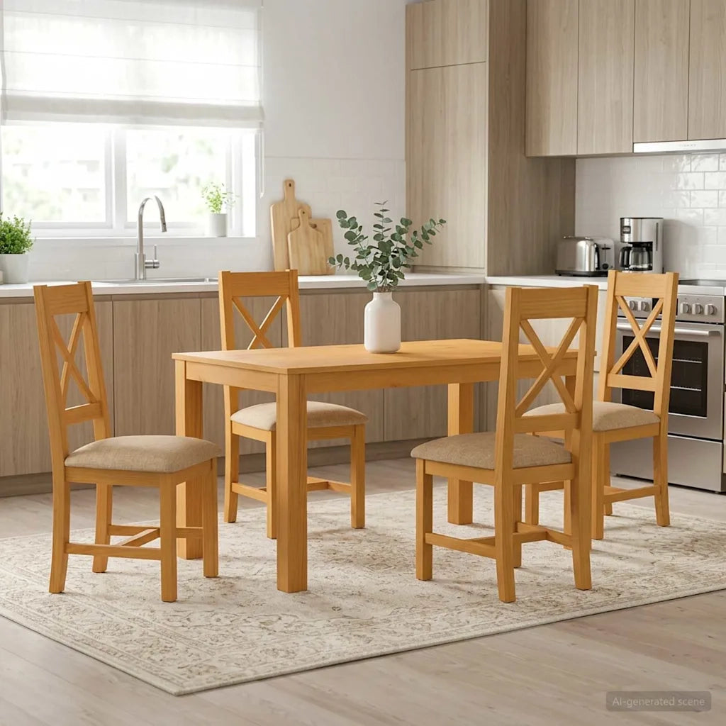 Set da pranzo 5 pz Beige Legno di Quercia Massello 3430363