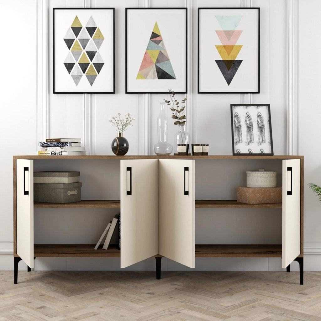 Madia Pollein, Credenza 2 Ripiani, 180x35x78h cm Bianco Crema