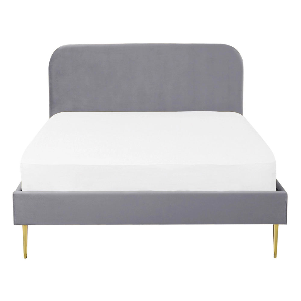 Letto grigio velluto tappezzeria doppia dimensione gambe dorate testiera con rete a doghe 140 x 200 cm design minimalista