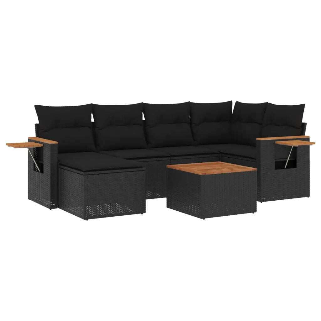Set Divani da Giardino con Cuscini 7pz Nero Polyrattan