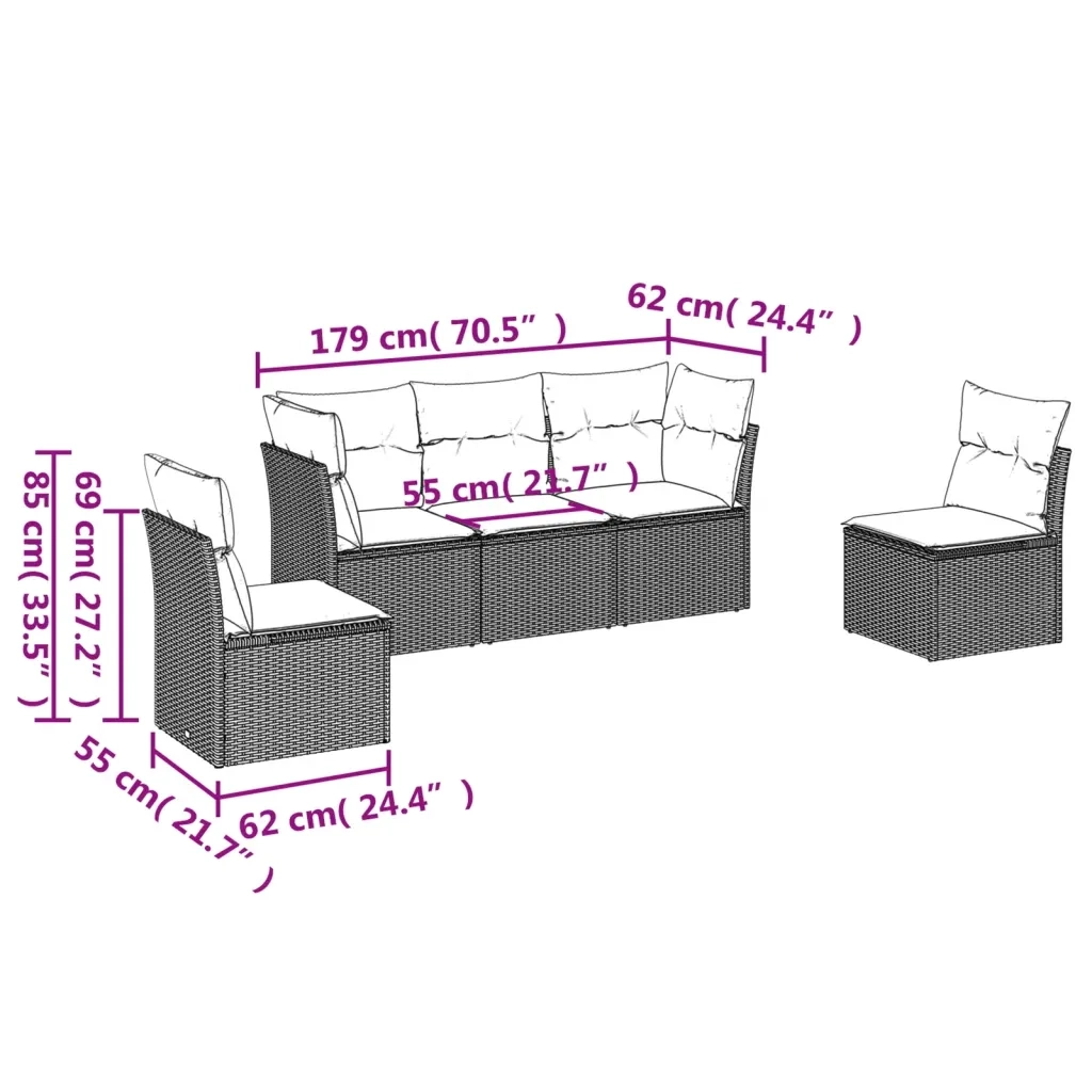 Set Divani da Giardino 5 pz con Cuscini in Polyrattan Nero 3217346