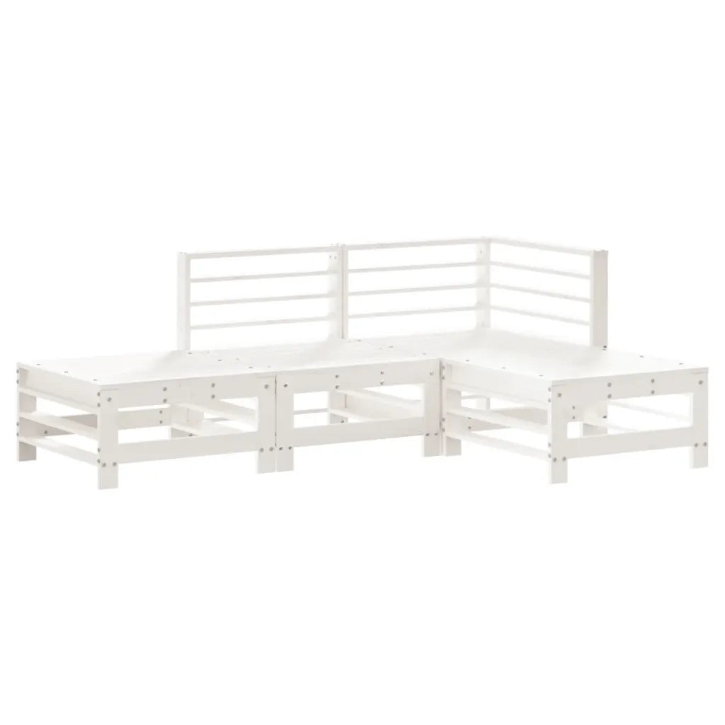 Set Salotto da Giardino 4 pz | Set di Mobili da Esterno Bianco in Legno Massello di Pino
