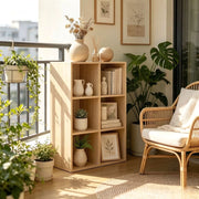 Libreria a cubi aperta in legno E1, 6 scomparti, colore rovere