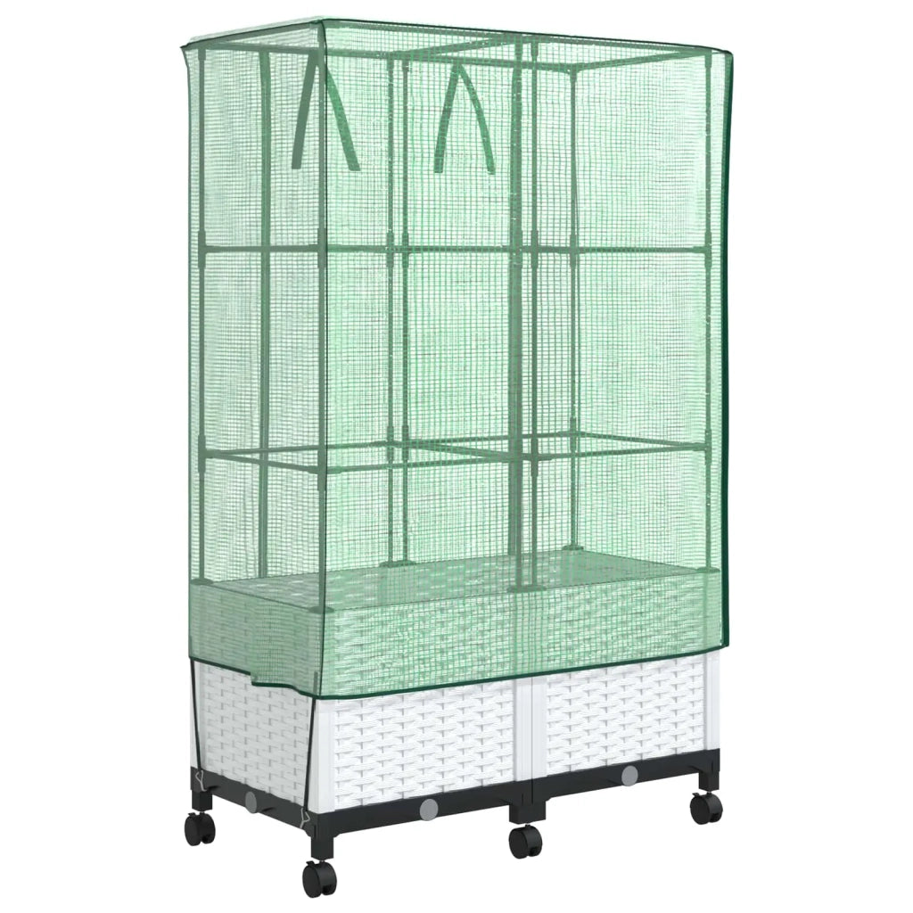 Vaso da Giardino con Copertura per Serra e Ruote 2 pz Bianco PP 3422983