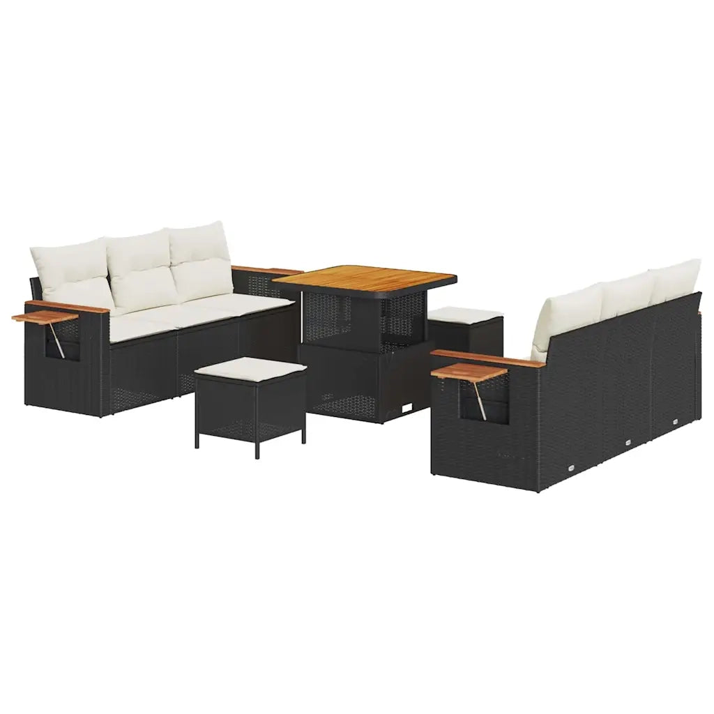 Set Divano da Giardino 11 pcs Nero e Crema polyrattan