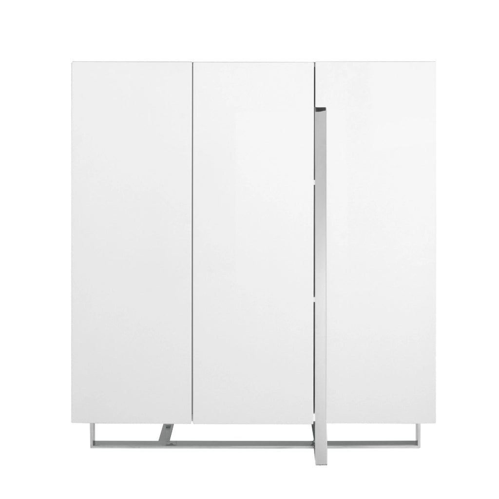 Credenza alta in legno bianco e acciaio cromato