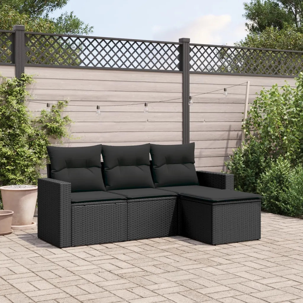 Salotto da Giardino-Set Divani da Giardino 4 pz con Cuscini Nero in Polyrattan 679655