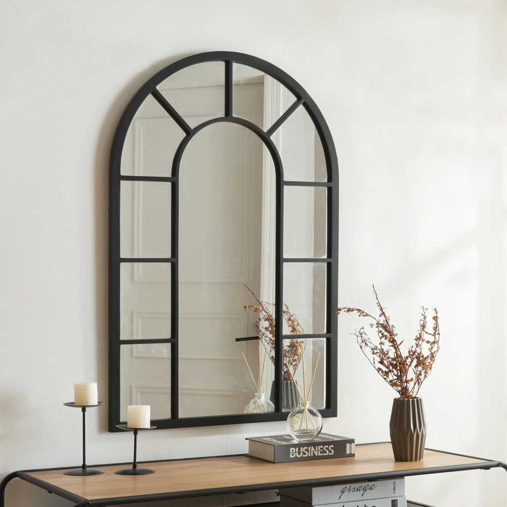 Specchio da Parete Enonkoski 90 x 60 cm Forma Arcuata Nero [en.casa]