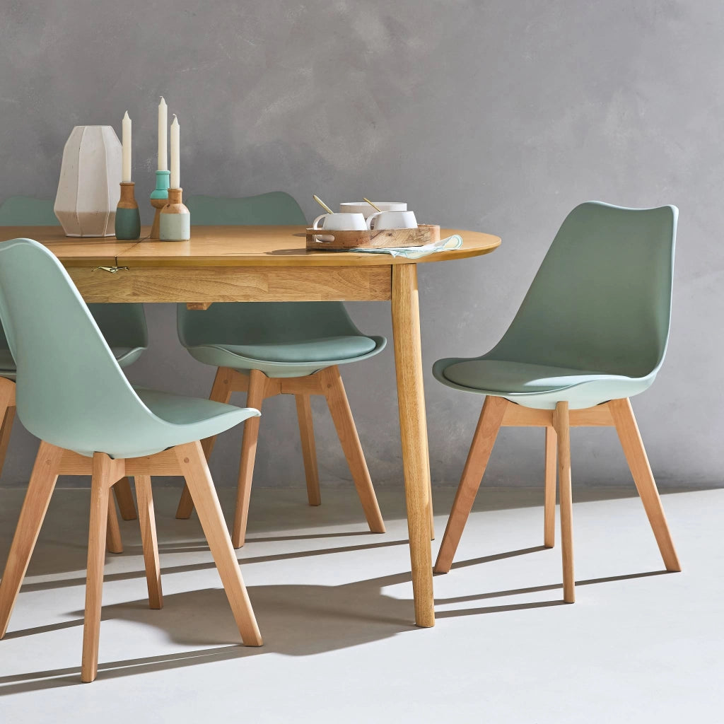 Set 6 sedie scandinave imbottite, gambe in legno per sala da pranzo,