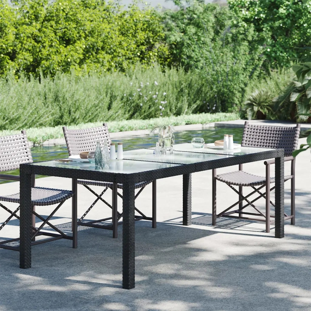 Tavolo Giardino | Tavolino da esterno Nero 190x90x75 cm Vetro Temperato e Polyrattan
