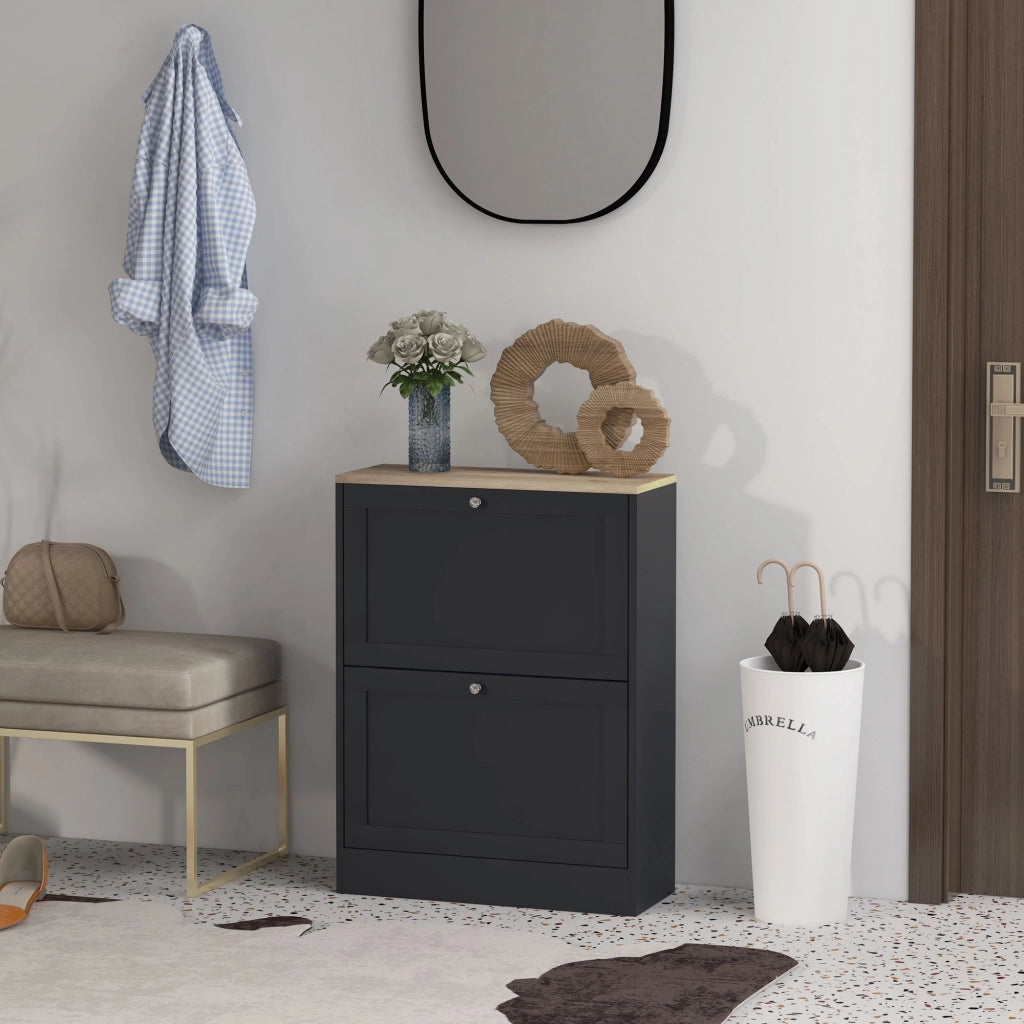 Scarpiera con 2 Cassetti e Ripiani Regolabili ¨C Xylo ¨C 60x23.5x80 cm, Nero