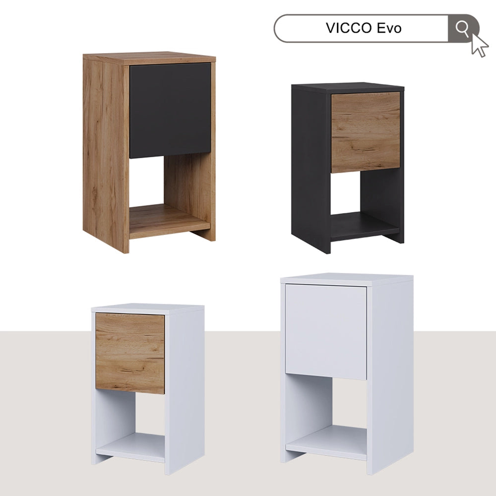 Vicco Comodino Rovere bianco/dorato 30 x 55 cm con 3 cassetti