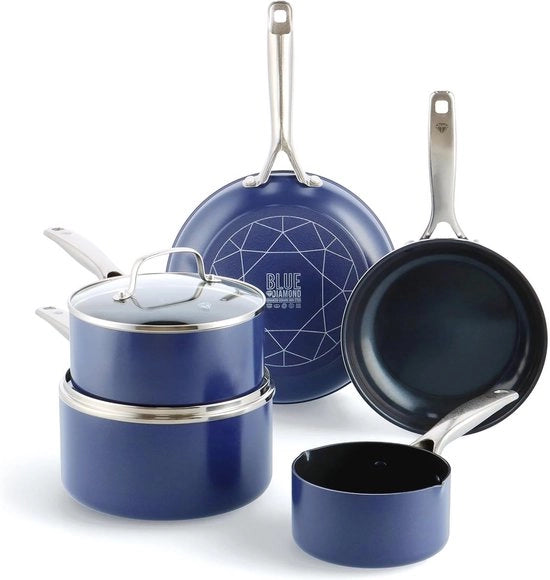 Set di Cottura 7 pezzi con Rivestimento in Diamante - Antitrasformazione, PFAS libero, Adatto per Induzione e Forno
