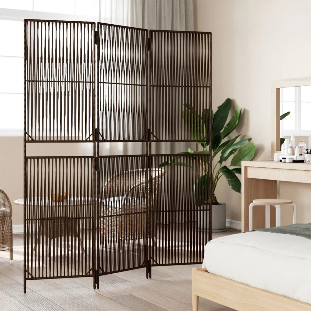 Divisorio per Ambienti | Divider per stanze | Paravento a 3 Pannelli Marrone in Polyrattan