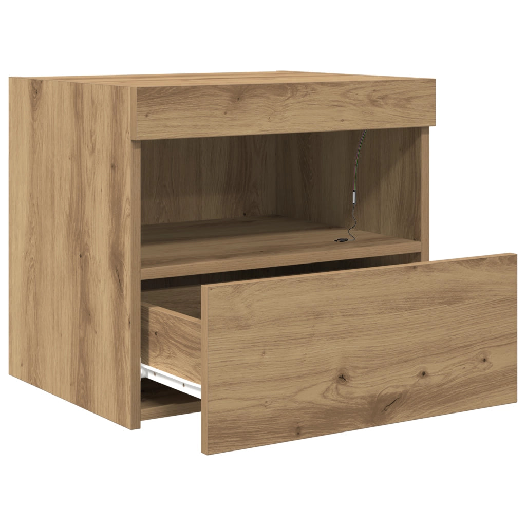 Comodino  con luci LED Rovere Artigianale 50x40x45 cm