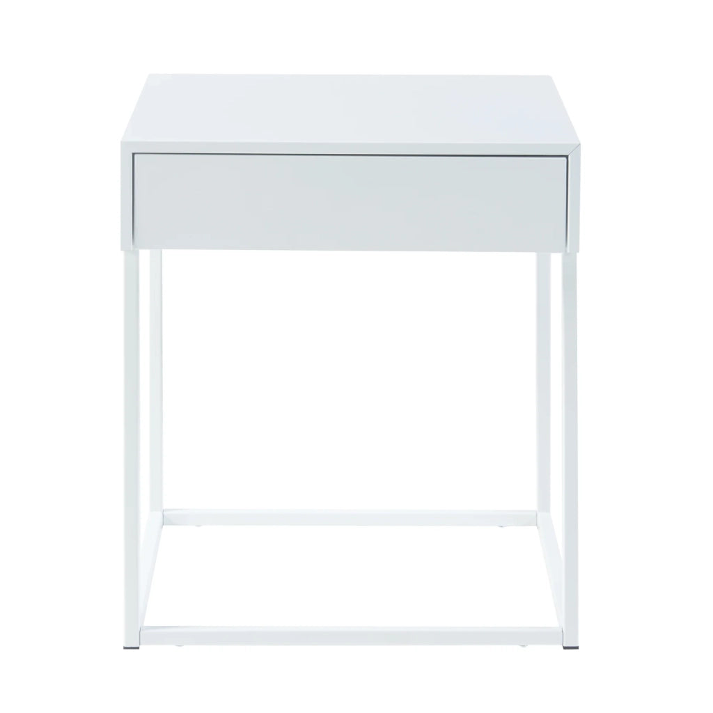 Tavolino con cassetto acciaio 50 x 43 x 41 cm bianco opaco 03_0010946