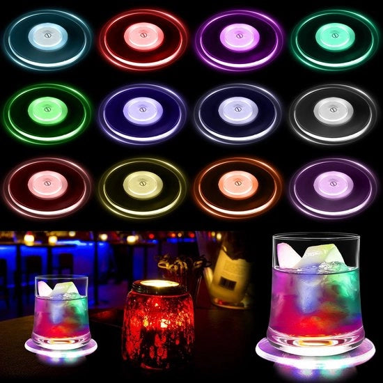 Onderzetters LED Colorati, 12 pezzi Onderzetters luminosi Acril Imbusti Rondi Onderzetters luminosi per Bicchieri Feste Matrimoni Bar Natale Pub