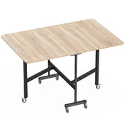 Tavolo Pieghevole per 4-6 Persone 120x80x73 cm con 2 Ribalte e Ruote con Freno Struttura in Acciaio Rovere