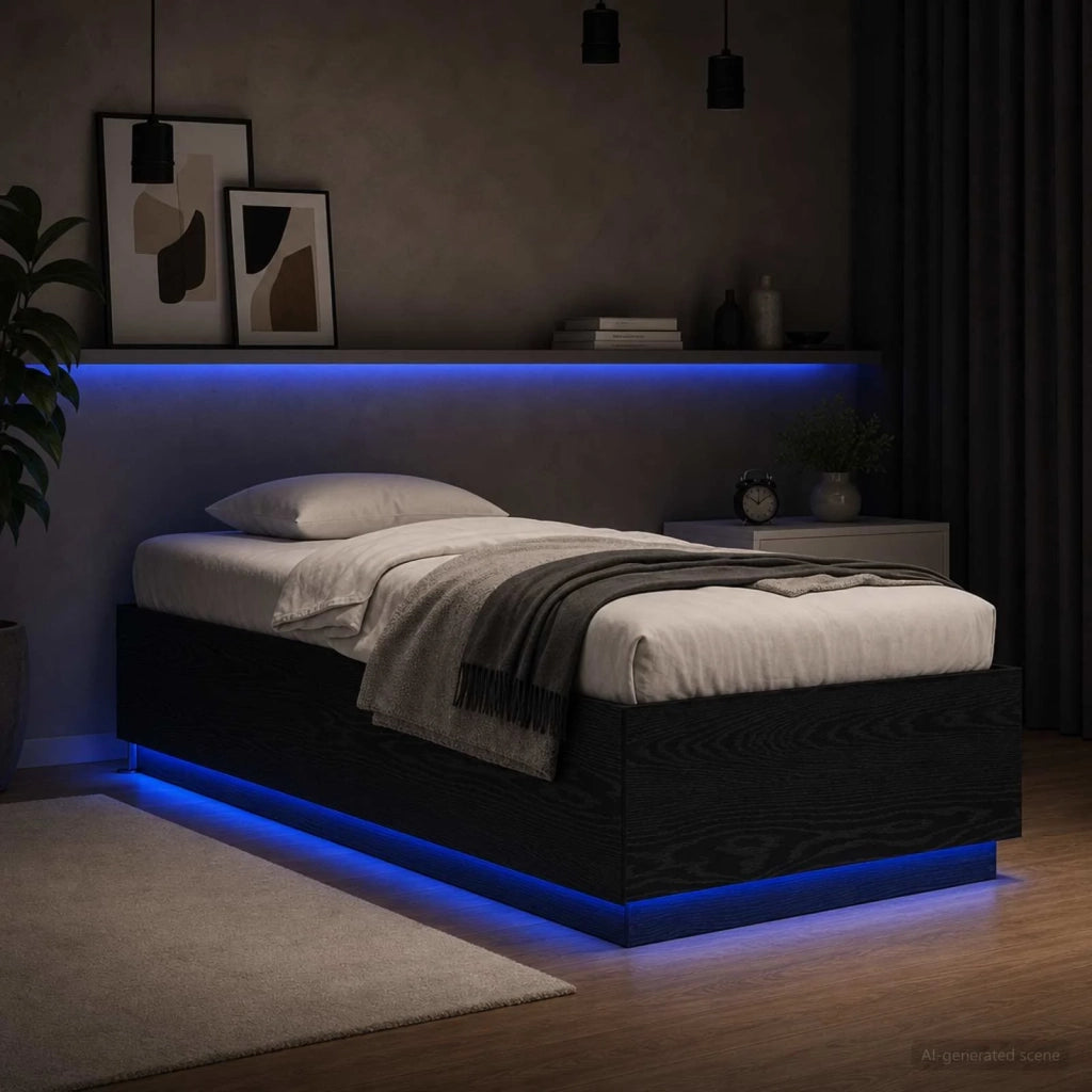 Letto con LED Rovere Nero 80 x 200 cm Legno ingegnerizzato 3429571